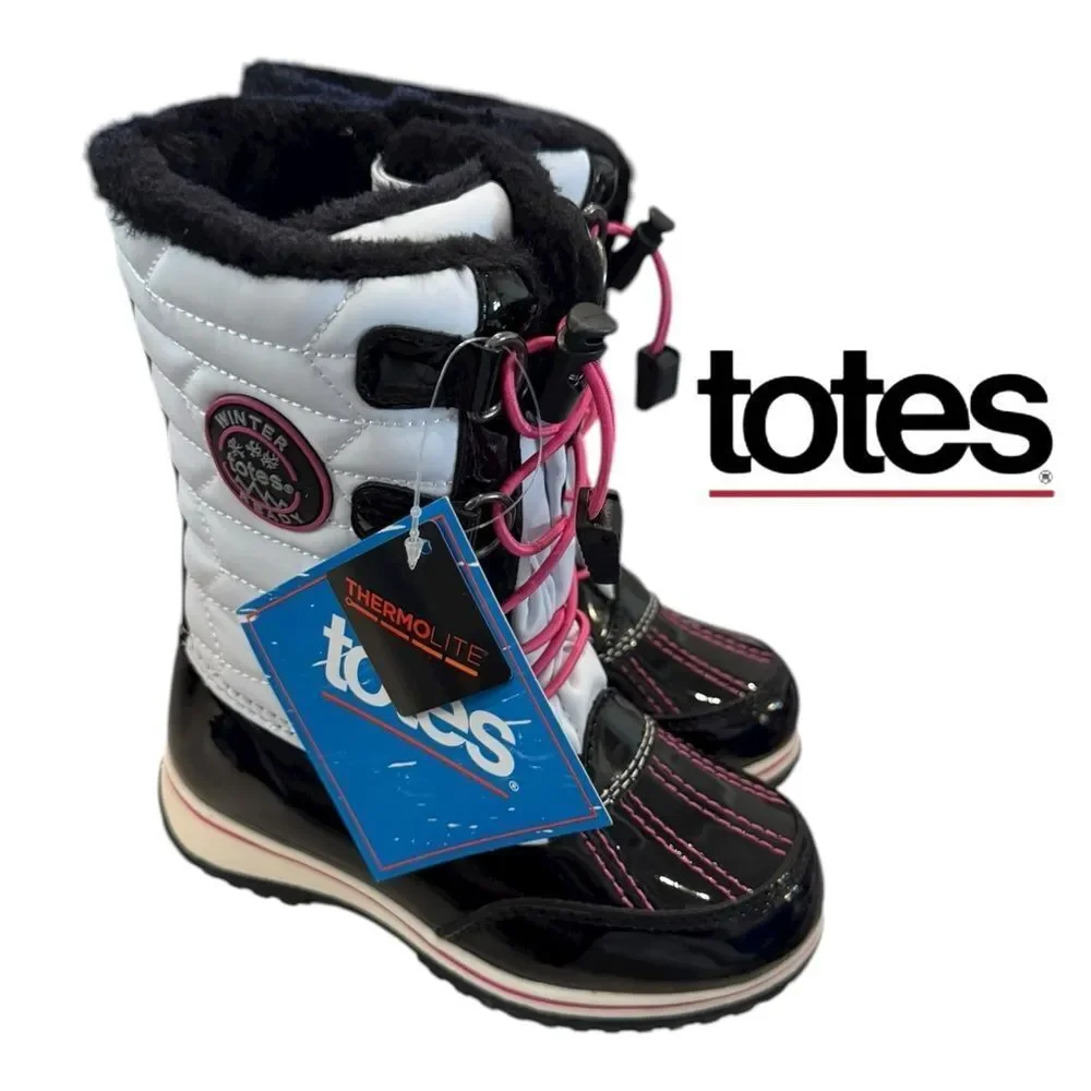 Totes Kids “Kylie” Black White Pink Winter Boots 11